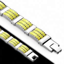 Bracelet à maillons panthère en acier inoxydable avec caoutchouc jaune 474