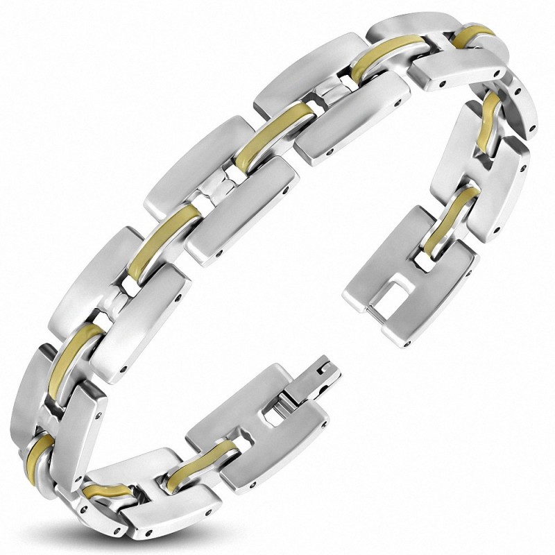 Bracelet à maillons en H en acier inoxydable avec caoutchouc orange 475