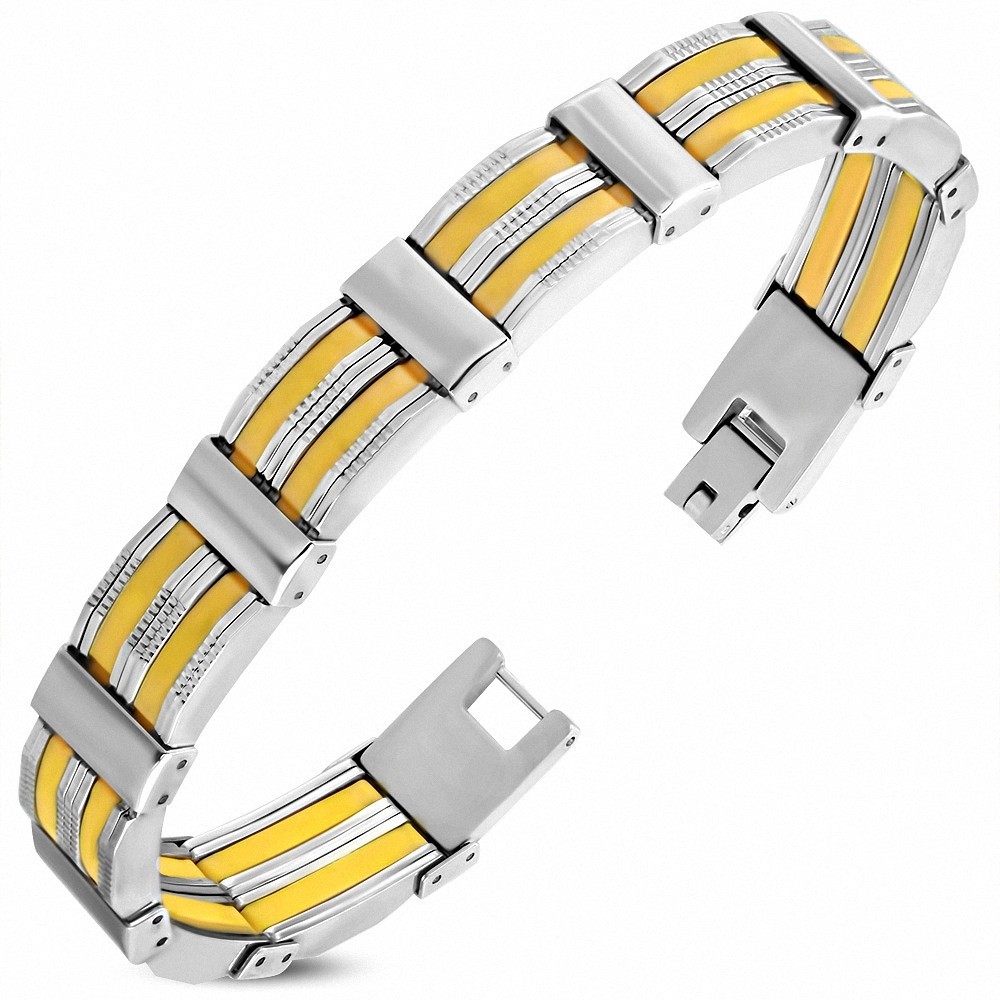 Bracelet à maillons panthère en acier inoxydable avec caoutchouc orange 477