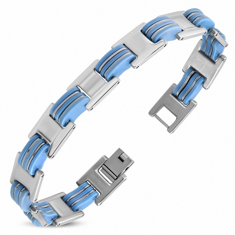 Bracelet à maillons panthère en acier inoxydable avec caoutchouc bleu 480