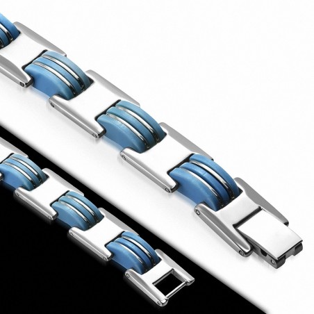 Bracelet à maillons panthère en acier inoxydable avec caoutchouc bleu 480