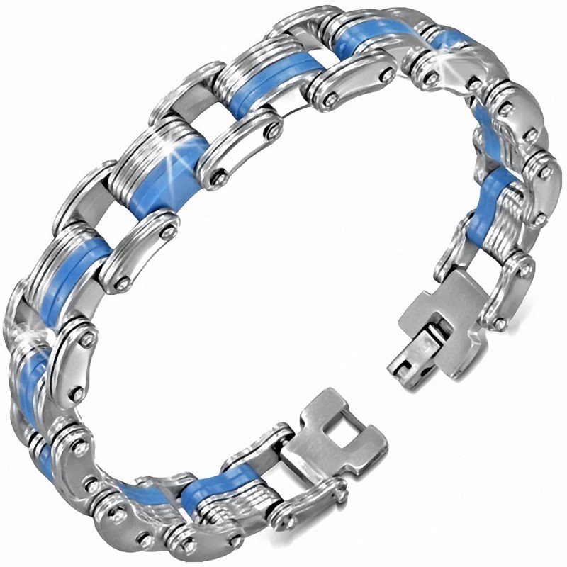 Bracelet à maillons  hommes en acier inoxydable avec caoutchouc bleu 481