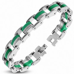 Bracelet à maillons  hommes en acier inoxydable avec caoutchouc vert 482