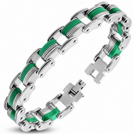 Bracelet à maillons  hommes en acier inoxydable avec caoutchouc vert 482