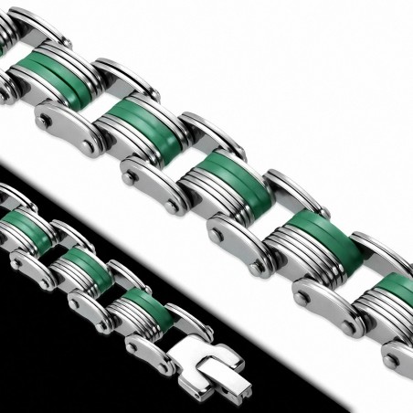 Bracelet à maillons  hommes en acier inoxydable avec caoutchouc vert 482