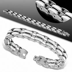 Bracelet à maillons  hommes en acier inoxydable avec caoutchouc blanc 2 tons