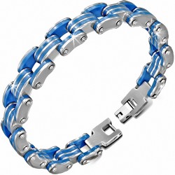 Bracelet à maillons  hommes en acier inoxydable avec caoutchouc bleu 488