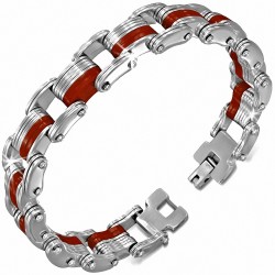 Bracelet à maillons  hommes en acier inoxydable avec caoutchouc rouge 489