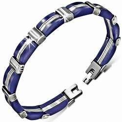 Bracelet à maillons panthère en acier inoxydable avec caoutchouc bleu royal 491