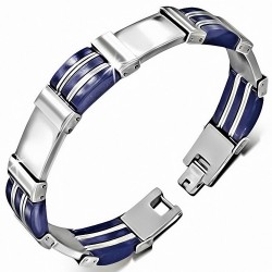 Bracelet à maillons panthère en acier inoxydable avec caoutchouc bleu royal 493