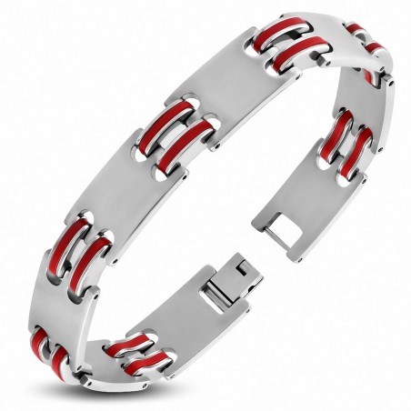 Bracelet à maillons panthère en acier inoxydable avec caoutchouc rouge 494