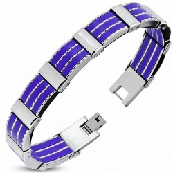 Bracelet à maillons en acier inoxydable avec panthère en caoutchouc bleu royal 550