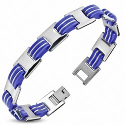 Bracelet à maillons en acier inoxydable avec panthère en caoutchouc bleu royal 552