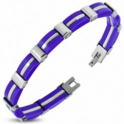 Bracelet à maillons en acier inoxydable avec panthère en caoutchouc bleu royal 555