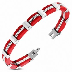Bracelet à maillons en acier inoxydable avec caoutchouc rouge  panthère