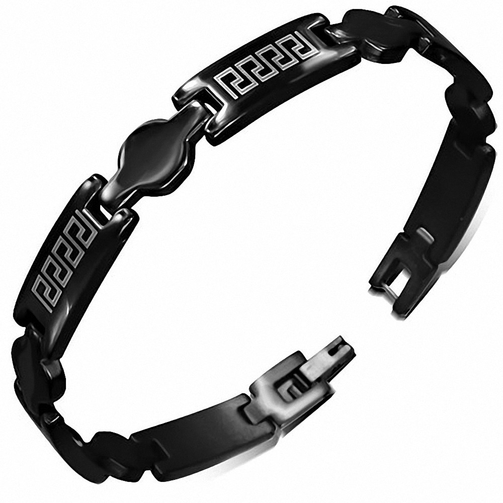 Bracelet à maillons Panthère grecque en acier inoxydable noir 176