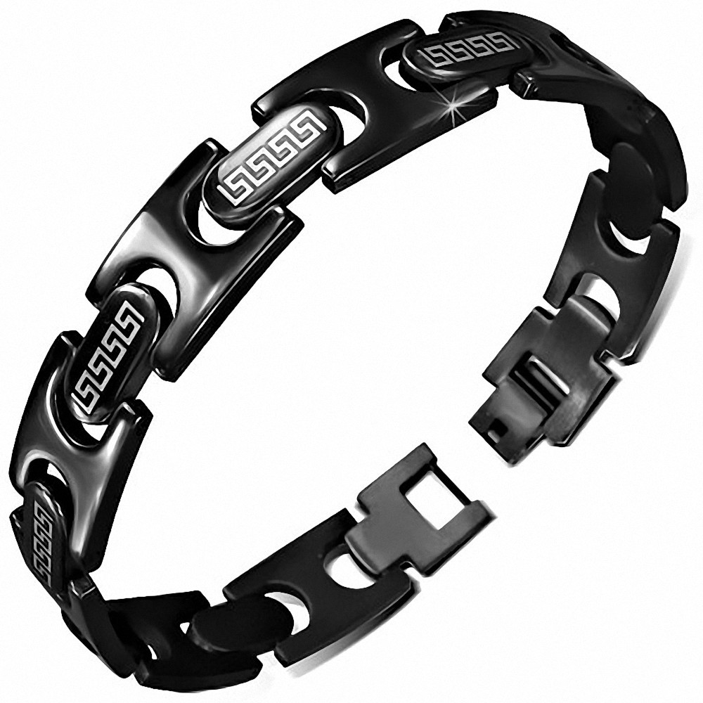 Bracelet à maillons Panthère grecque en acier inoxydable noir 185