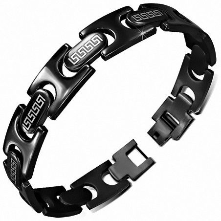 Bracelet à maillons Panthère grecque en acier inoxydable noir 185