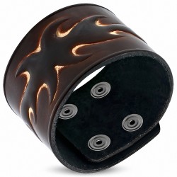 Bracelet en cuir véritable avec boutons pression et symbole tribal