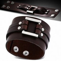 Bracelet en cuir brun véritable avec boucle de ceinture et bouton pression B