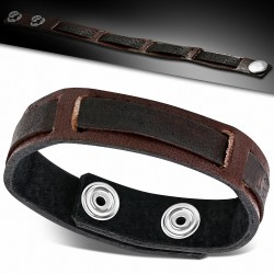 Bracelet pression en cuir marron véritable