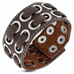 Bracelet de force en cuir marron avec rivets et lanières marron