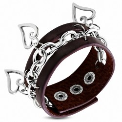 Bracelet en cuir marron véritable coeur amour lien lien chaîne