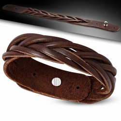 Bracelet pression infini celtique en cuir tressé marron véritable