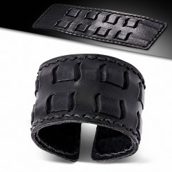 Bracelet manchette tressé en cuir noir avec bracelet