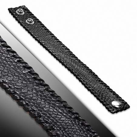 Bracelet en cuir véritable noir avec cordon de serrage en armure bord