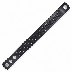 Bracelet manchette à pression en cuir noir avec cordon