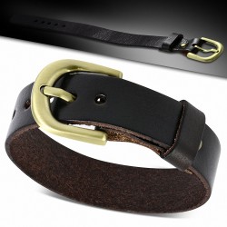 Bracelet en cuir véritable brun foncé avec boucle de ceinture