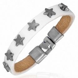 Bracelet à bascule en cuir blanc brillant avec cercle étoilé