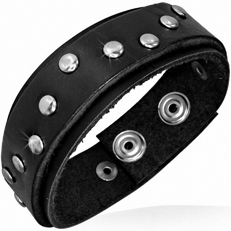 Bracelet en cuir véritable de ligne noire de goujon double Wrap