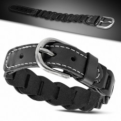 Bracelet fantaisie en cuir noir avec boucle de ceinture