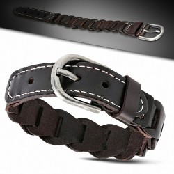 Bracelet fantaisie en cuir marron avec boucle de ceinture