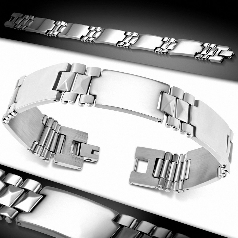 Bracelet à maillons géométriques gravables en acier inoxydable  panthère