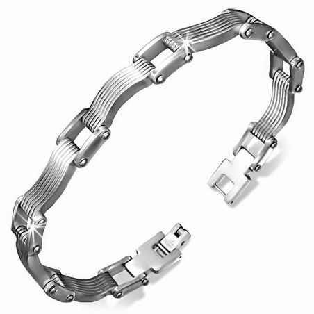 Bracelet à maillons en acier inoxydable rainuré  homme 133