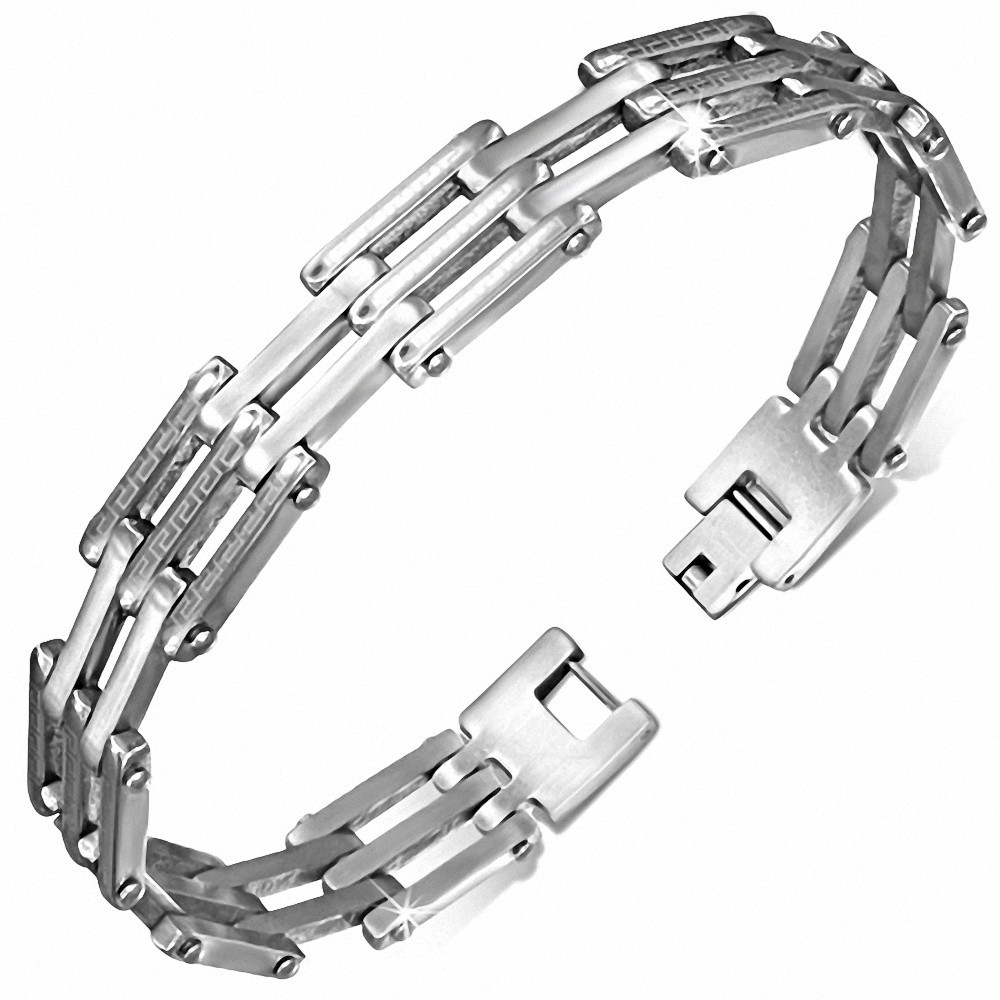 Bracelet maillon panthère avec découpe de clé grecque en acier inoxydable de 13 mm