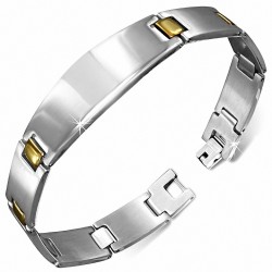 Bracelet identifiant style montre gravable en acier inoxydable argenté et doré