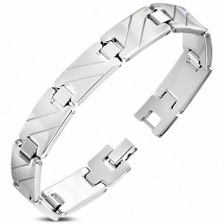 Bracelet à maillons panthère en acier inoxydable avec rainures diagonales 177