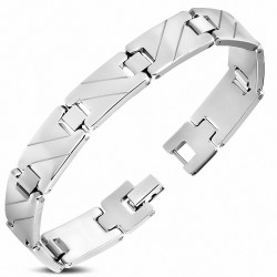 Bracelet à maillons panthère en acier inoxydable avec rainures diagonales 178