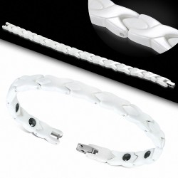 7.5mm | Bracelet magnétique lien en céramique blanche avec bretelles croisées en forme de croix