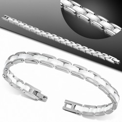 Bracelet à maillons en acier inoxydable avec canal ovale en céramique blanche