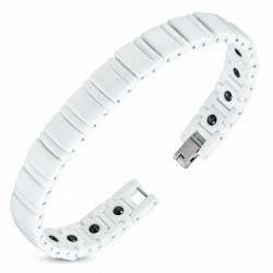 L-20.5cm W-11mm | Bracelet magnétique à maillons en céramique blanche