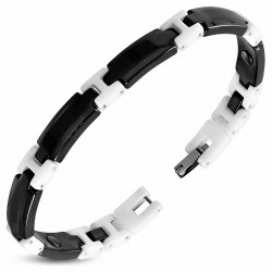7mm | Bracelet magnétique lien en céramique noir et blanc 2 tons Panther