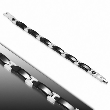 7mm | Bracelet magnétique lien en céramique noir et blanc 2 tons Panther