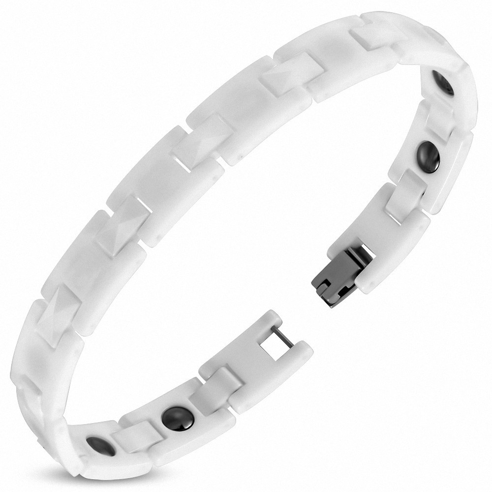 10mm | Bracelet magnétique à maillons en céramique blanche 177