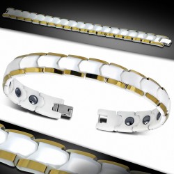 11mm | Bracelet magnétique à maillons en céramique blanche 2 tons Panther