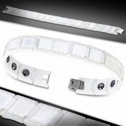 12mm | Bracelet magnétique à maillons en céramique blanche 2 tons avec clé grecque